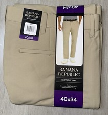 Banana Republic Men's Flat Front Pant Slim Fit Stretch Fabric Wicking 40x34 Tan