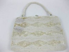Vintage Vivant By Sarne Italian Beads Hand Beaded Ivory Handbag Clutch Japan
