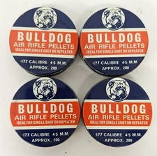 Lot of 4 NOS Vintage Sealed Tins Bulldog Air Rifle Pellets I77 Caliber 4.5 mm