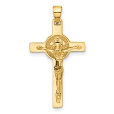 14k Yellow Gold Polished Crucifix and St Benedict Pendant 2.27g L-31mm, W-17mm