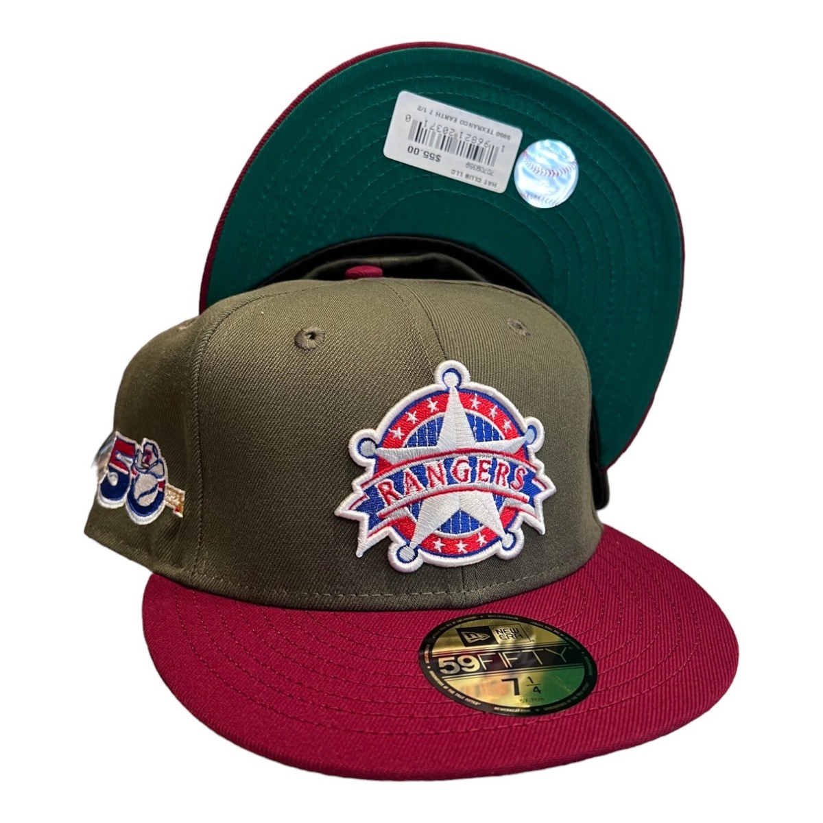 A-3 New Era Texas Rangers 2 Tone 59FIFTY Fitted Hat Cap 50th Year Side
