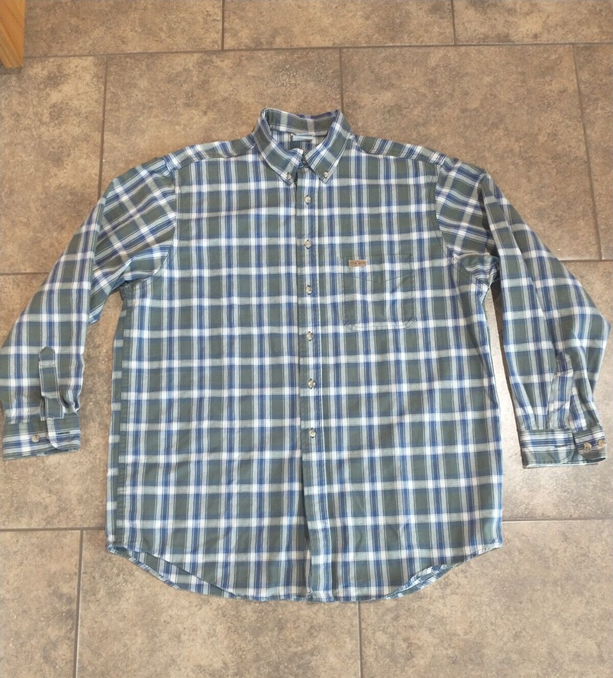 Vintage CARHARTT Men's Sz L Long Sleeve Button up Shirt 100% cotton Green Plaid