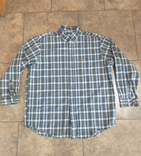 Vintage CARHARTT Men's Sz L Long Sleeve Button up Shirt 100 cotton Green Plaid