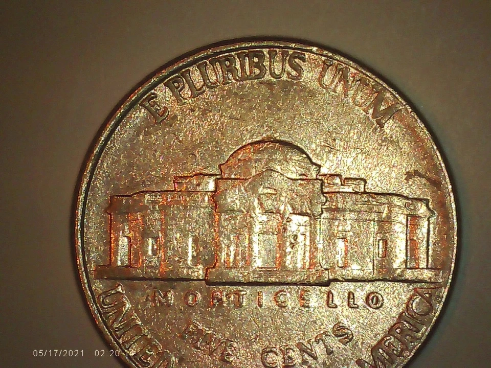 1998-D Jefferson Nickel Doubled Die Reverse DDR Die chip on Monticello P5F5 - Image 4 of 4
