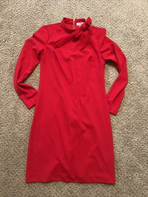 CALVIN KLEIN TIE-NECK Bow SCUBA CREPE DRESS, RED , Size 4. Long Sleeve |  eBay