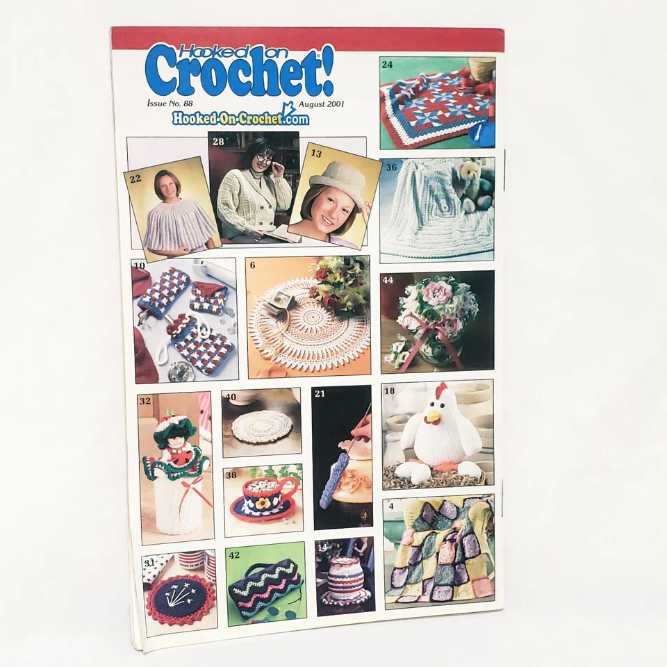 Hooked on Crochet Magazine Aug 2001 Picnic Fourth of July Afghan Cardigan Purse - Image 2 of 4