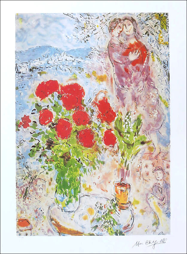 Marc Chagall Red Bouquet Litho Print Facsimile Signed & COA | eBay