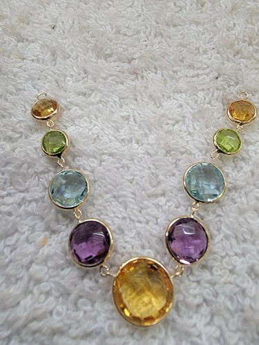 14k Yellow Gold With Genuine Multi-colored Necklace Briolet 10mm 8mm 6mm Round. - Picture 4 of 7