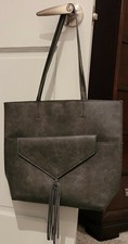 LARGE GRAY FAUX LEATHER REMOVABLE POUCH SHOULDER BAG PURSE-EXCELLENT 