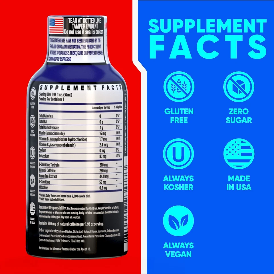 (Paquete de 24) Vitamin Energy® Immune+ Inyecciones energéticas de frambuesa azul, clínicamente probadas Foto 2 de 4