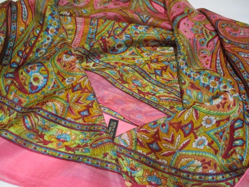 ❤️ SCIARPA QUADRATA MADE IN IN INDIA BNIP ORO ROSA STAMPA PAISLEY VORTICOSA XL PURA SETA - Foto 9 di 10
