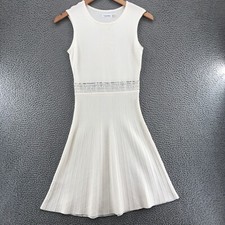 Calvin Klein Dress Womens Small Petite Ivory Sweater Knit Fit & Flare Rhinestone