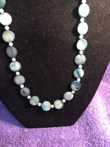 Lovely Blue Shell & Rainbow Moonstone Bead Necklace