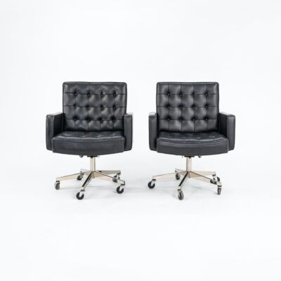 1979 Vincent Cafiero Knoll Black Leather Rolling Executive Desk Chair 15x Avail