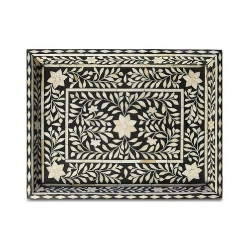 Bone inlay Tray, Handmade Rectangle Floral Wooden Pattern Decorative Tray - Picture 7 of 9