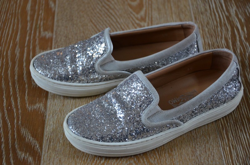 Salvatore Ferragamo Girls Silver Glitter Shoes Size EURO 30/US 12 GUC Italy!