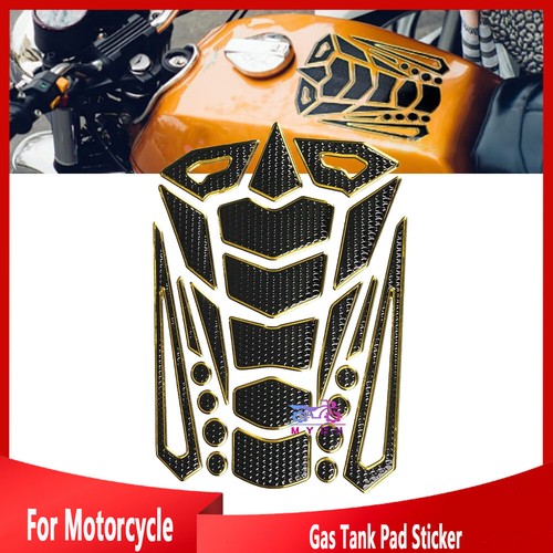 3D Rubber Motorcycle Tank Pad - Black Carbon Fiber Design 7.5x5.35 Inches