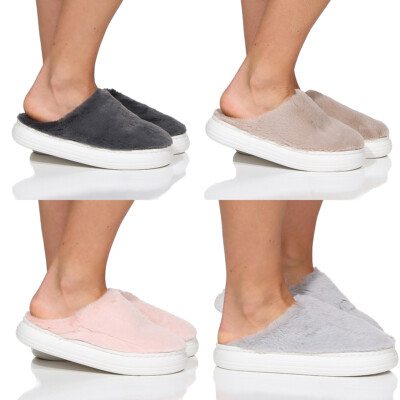 Damen Winter Hausschuhe Plateau Slipper Pantoffeln warm Puschen Kunstfell  Plüsch