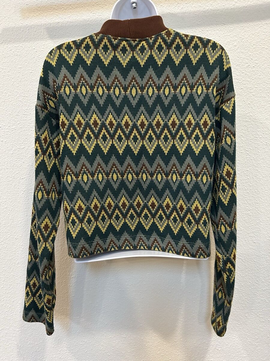 ZARA Knit Cropped Sweater Mock Turtleneck 70s Brown Green ZARA Knit Cropped Sweater Mock Turtleneck 70s Brown Green