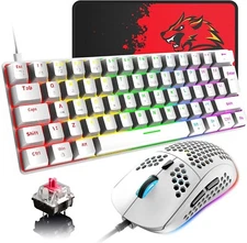 FREEWOLF T60 Gaming Keyboard and Mouse Combo Duble Color Keycaps Samll Backlight