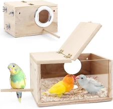 Wooden Bird Nesting Box with Perch for Parakeet Cockatiel Budgie Finch