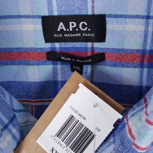 A.P.C. Shirt Mens XXL Blue Plaid Button Up Pocket Long Sleeve Casual $270 - Picture 2 of 8