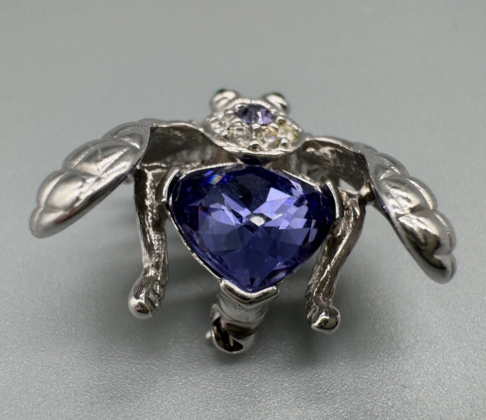Broche prendedor Joan Rivers ojos verdes cristales morados tono plata abeja pequeña 1"" Foto 4 de 4