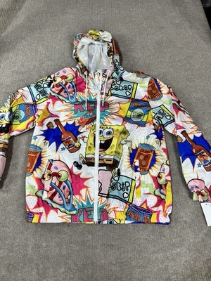 NWT Sponge Bob Nickelodeon Members Only X Hooded Full Zip Windbreaker Jacket L