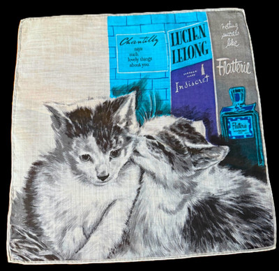 Vtg Hanky Advertising Perfume DESSIN DEP Nuzzling Kittens