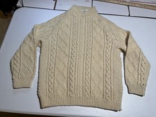 vtg Irish Craft Wool Ireland Hand Made Cable Knit Sweater Fisherman Chunky Men M