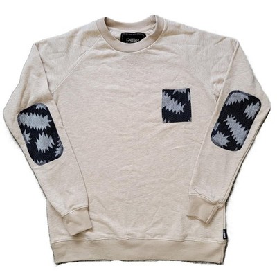 DETER Clothing Men s Small Lightweight Sweatshirt Beige Elbow Patch Crewneck NEW