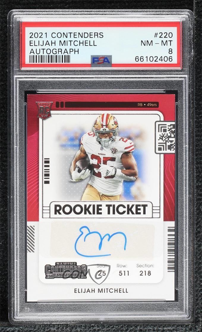 2021 Panini Contenders Ticket Elijah Mitchell #220 PSA 8 Rookie Auto RC 11oq