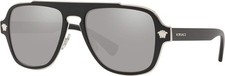 Versace VE2199 10006G 56mm Matte Black LT Grey Mirror Silver Men's Sunglasses