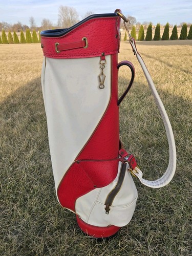 Vintage Wilson WS USA Golf Leder rot-weiß Golftasche 3-fach guter Zustand - Bild 1 von 13