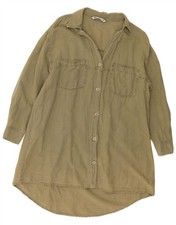ZARA Womens Long Sleeve Shirt Dress UK 16 Large Khaki DD06