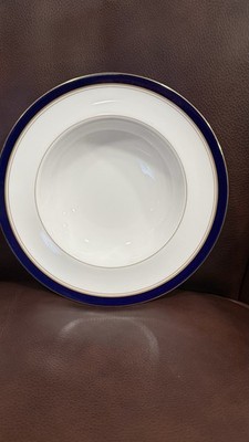 Royal Worcester Howard Bone China Soup Bowl, Blue & Gold Trim, England 1982