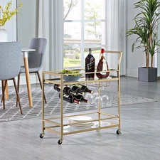 FirsTime & Co. Gold Francesca Bar Cart 2 Tier Mobile Mini Bar Kitchen Serving...