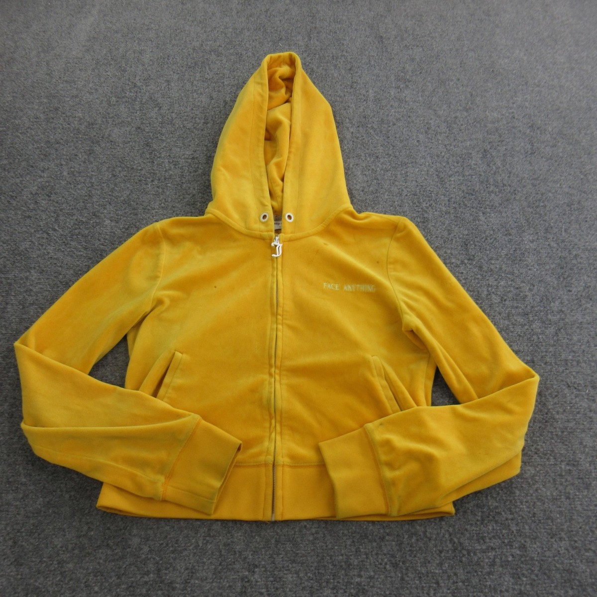 Juicy Couture Hoodie Womens Small Yellow Velour Full Zip