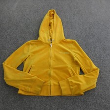 Juicy Couture Hoodie Womens Small Yellow Velour Full Zip Rhinestone Juicy Logo