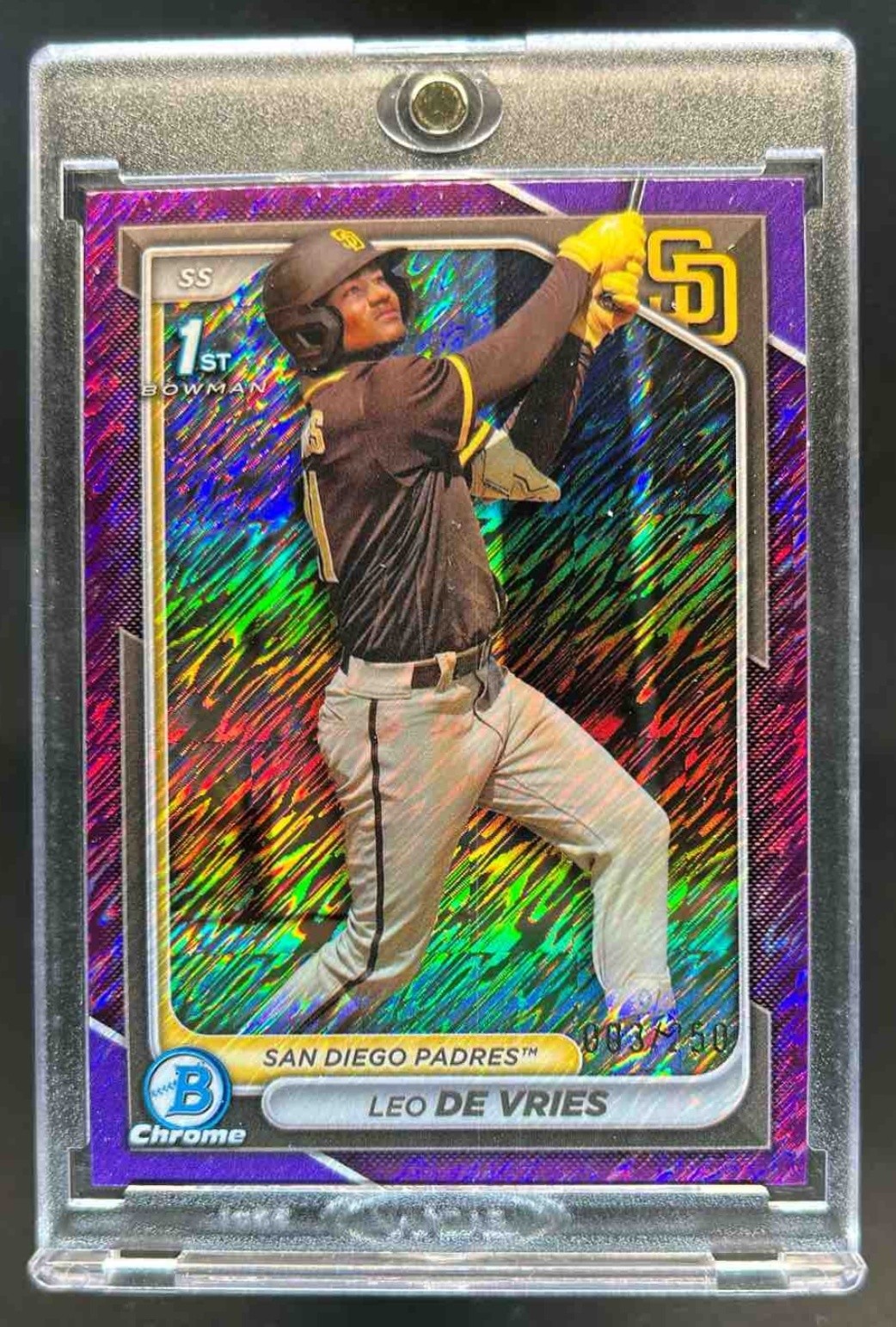 2024 Bowman Chrome Leo De Vries Purple Shimmer Refractor 1st #3/250