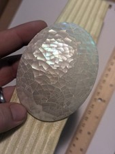 Vintage Japanese Mother Of Pearl Abalone Shell Stretchy Yellow Fabric Belt