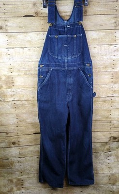 Vtg USA Sears Roebucks Bib Overalls Mens Dark Blue Denim Wear Tough 34x 28