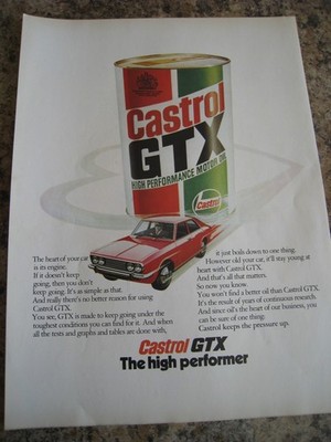 CASTROL GTX HIGH PERFORMANCE MOTORÖL 1972 WERBUNG A4 FEILE 53