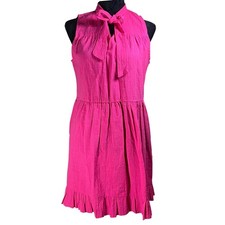 LILI SIDONIO Women Dress Hot Pink Sleeveless Tie Neck Ruffle Hem Arty Urban Pop