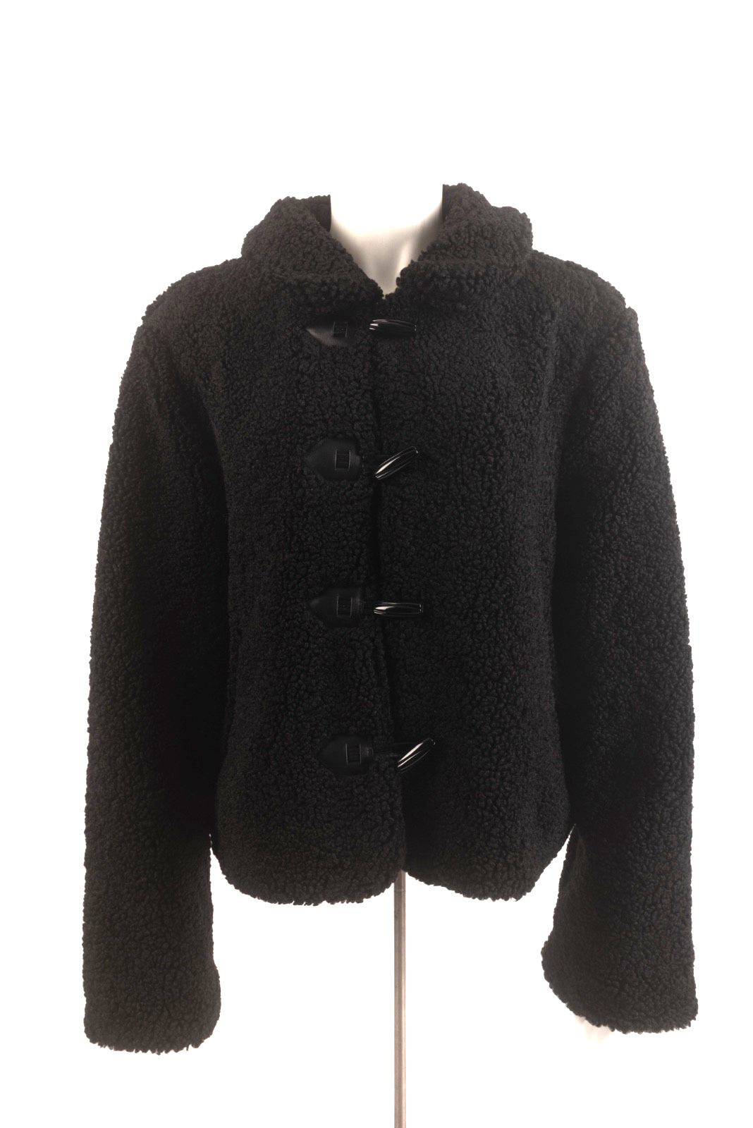 Zara Womens Short Shearling Jacket Coat Toggle Black L Large 8372/250 NWT