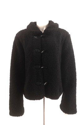 Zara Womens Short Shearling Jacket Coat Toggle Black L Large 8372/250 NWT