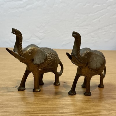Small Vintage Brass Elephant Figurines Retro Home Decor Trunk Up Good Luck
