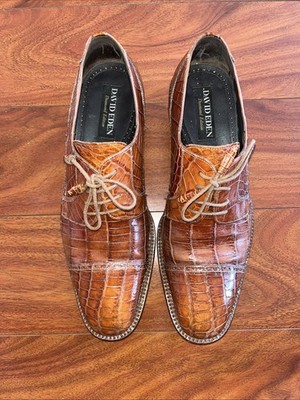 DAVID EDEN Diamond Size 10.5 Crocodile Cap Toe Oxford Cognac Brown Made In Spain
