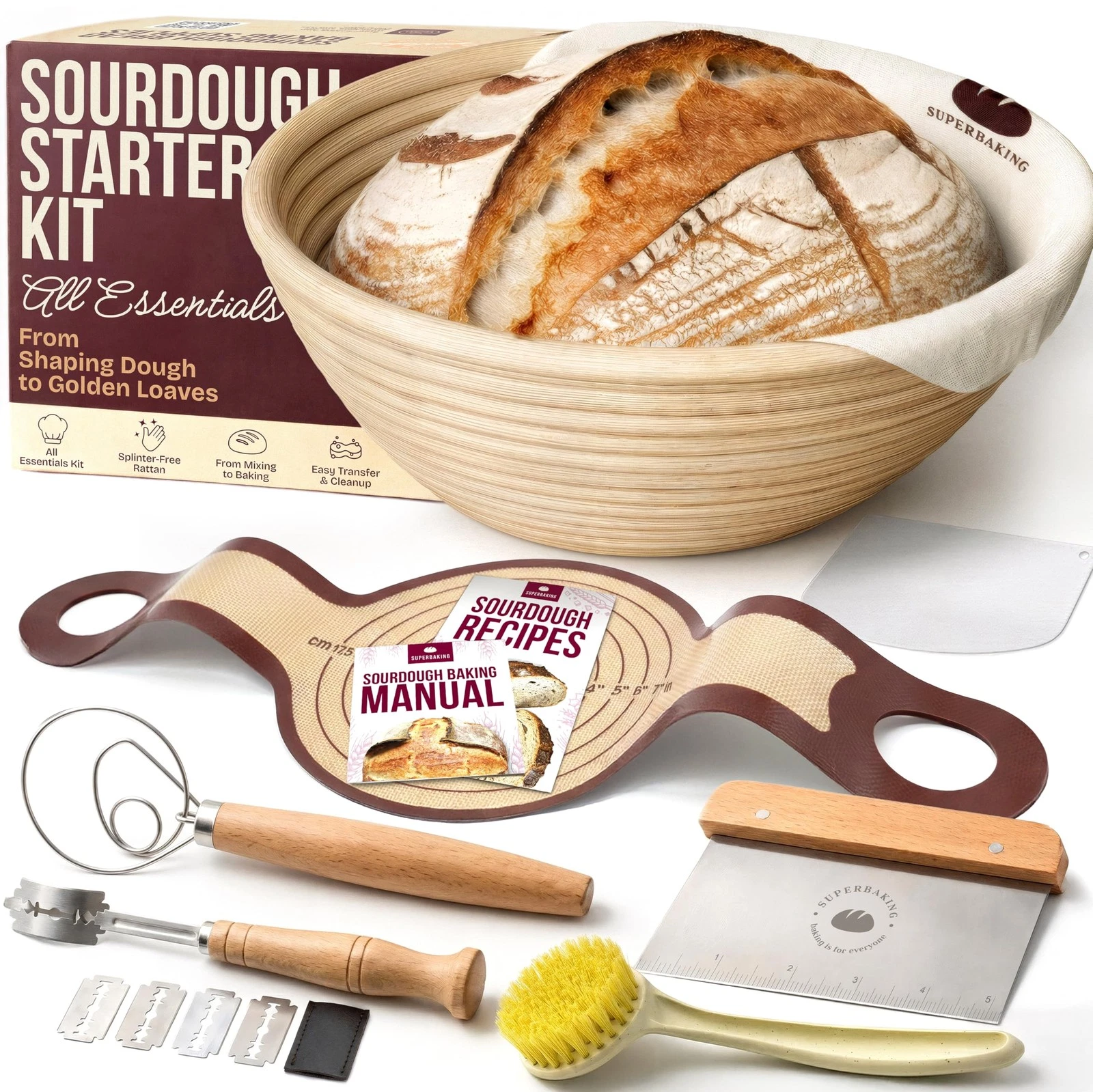 Bread Proofing Basket 9 Round Banneton Sourdough Starter Kit Superbaking Tools