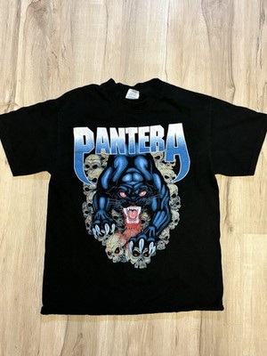 Vtg Pantera Skull Panther Graphic Black Band Tee Medium MO Knits Y2k